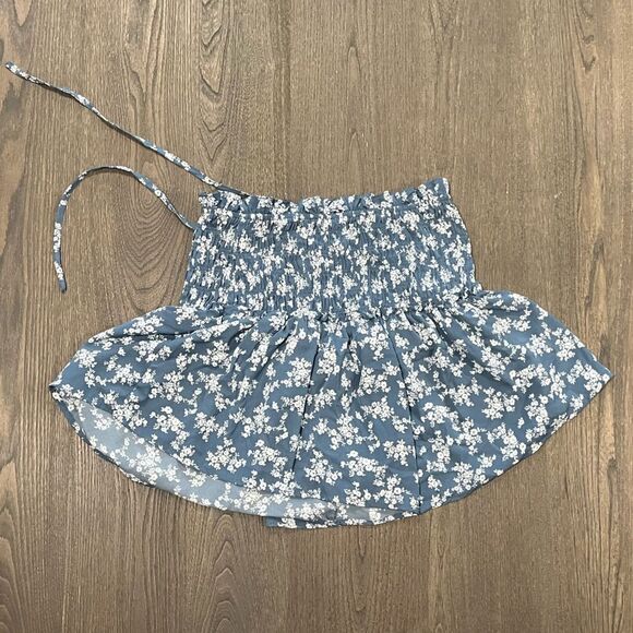 She + Sky Smocked High Waist Mini Skirt Blue Floral Print Size L - Picture 1 of 4